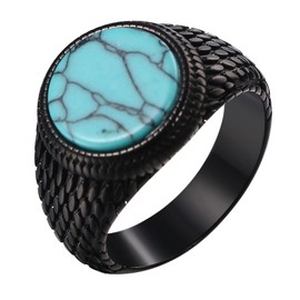 Oidea Retro Turquoise Signet Rings for Men: Stainless Steel Men's Rings Cocktail Party Biker Pinky Thumb Band Engagement Wedding Statement Ring Jewelry Gifts Black Size 8