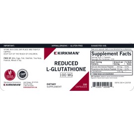Kirkman Reduced L-Glutathione 100 mg - Hypoallergenic | 100 Vegetarian Capsules | Antioxidant