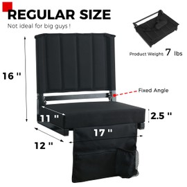 SPORT BEATS Stadium Seats with Back Support Bleacher Chairs with Back and Cushion Thick Padded Bleacher Seats Includes Shoulder Strap Black 1pc