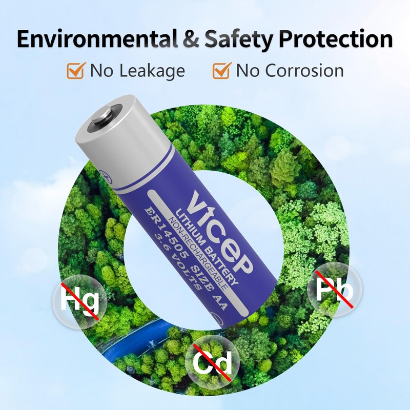 ViCep 6-Pack ER14505 AA 3.6V Lithium Battery Li-SOCL₂ 2700mAh LS14500