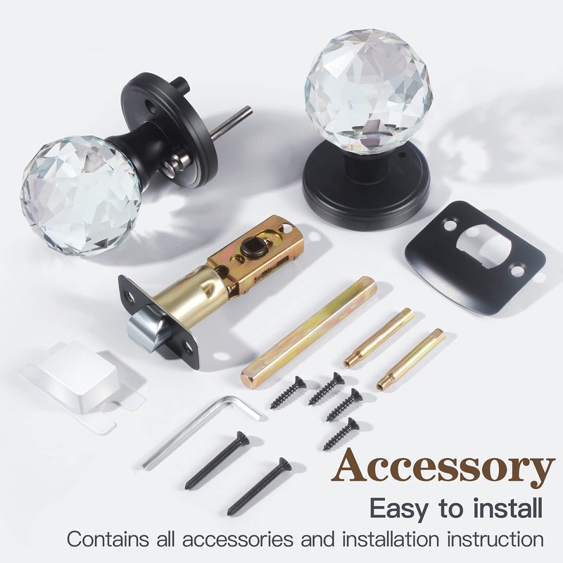 CLCTK Crystal Glass Door Knobs Interior with Lock, Privacy Bathroom