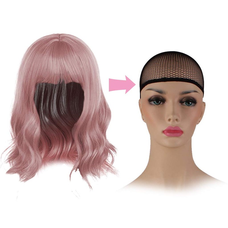 SPENCER 14" Short Bob Pink Wavy Hair Wig