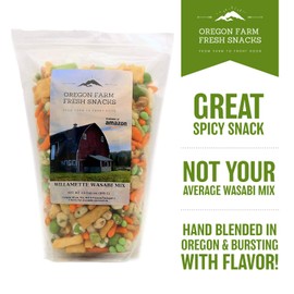 Oregon Farm Fresh Snacks Wasabi Peas & Rice Crackers Mix - Locally Sourced and Freshly Made Asian Snacks with Wasabi Almonds, Peanuts, Soybeans & Nut Crackers (14 oz)