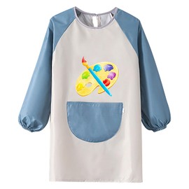 paitok Children's Art Apron Is a Waterproof Apron With Long Sleeves and Perfect for Painting,Cooking, and Messy Activities.Suitable 6-12 Years Girls/Boys Kids Apron(Gray Body and Blue Sleeves)