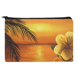 Beach Sunset Hibiscus Flower Hawaiian Makeup Cosmetic Bag Organizer Pouch