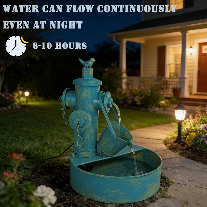Metal Solar Bird Bath Fountain with Backup Battery, Solar Water