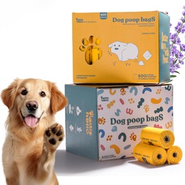 Dog Poop Bags Rolls Biodegradable 100% Leak Proof Thickened Waste Bags - 600 Count 40 Rolls - Cornstarch Based Doggie Poop Bag for Small and Big Dogs（Lavender）