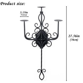Large Wall Sconce Candle Holder，3 Iron Candelabra,Gothic Victorian Metal Wall Decor，Oversized Wall Candle Sconces，Retro Black Wall Sconces for Home,Living Room, Bathroom, Dining Room，Set of 1
