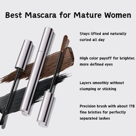 Mascara for Older Women, Brown Prime Lash for Mature Women with Thinning Lashes, Volume and Length Mascara Waterproof Long Lasting Smudge-proof, Hypoallergenic Eye Makeup for Sensitive Eyes