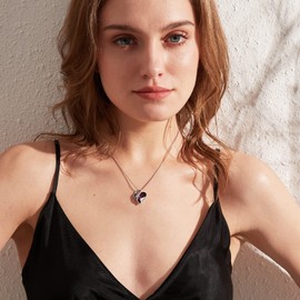 Crystal Heart Mom Necklace Crystal Love Heart Mother Necklace for Mom Sterling Silver Heart Necklace for Women Purple Crystal Mother Necklace Mothers Day Gift Necklace I Love You Mom Pendant