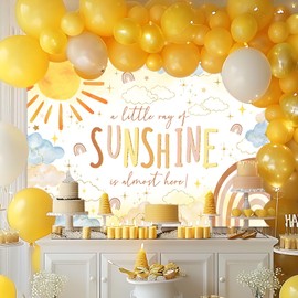 Mocsicka Sunshine Baby Shower Backdrop A Little Ray of Sunshine Baby Shower Backdrop Boho Rainbow Cloudy Baby Shower Party Decorations Banner Photo Studio Props (7x5ft)