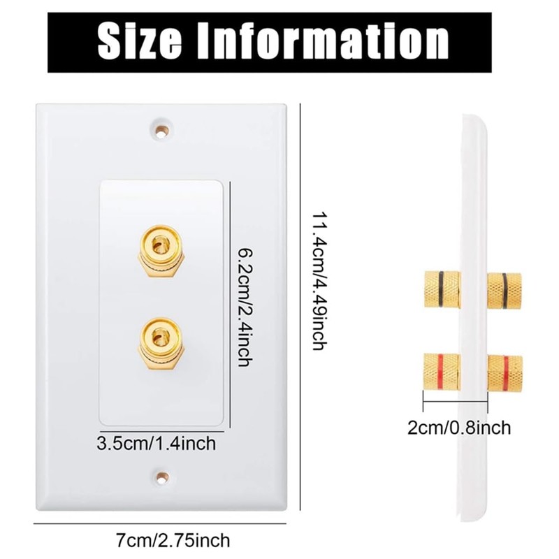 8 Pack Single Gang 1.0 Speaker Wire Wall Plate (Banana