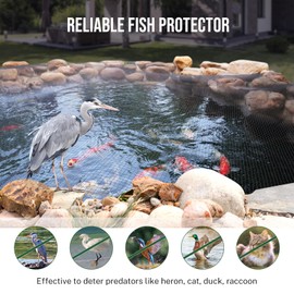 Pond Netting for Koi Ponds, 7 x 10ft Koi Pond Net Cover, Durable & Sturdy Pond Netting Cover for Leaves, Protect Koi Fish Against Herons, Raccoons, Cats & Predators, 12pcs Stakes Included