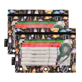 PJGINUIUA 3 Ring Binder Pencil Pouch 2 Pack Mushrooms Pencil Case Pencil Bags with Zipper, Clear PVC Binder Pockets for Office Daily Supplies