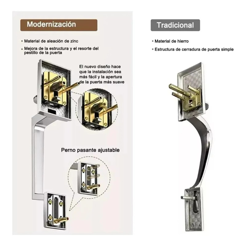 Manilla Reversible Monomando Satinado Banna Para Puerta Entrada 35-45mm