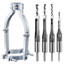 Gisafai Square Hole Drill Bit Adapter and Square Hole Drill Bit Set for Wood Mortising Attachment Drill Press Hollow Chisel Mortise Drill Tool for Mortise Machine (5 Pcs,1/4, 5/16, 3/8, 1/2'')