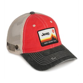Jeep Have Fun Out There Patch Garment Washed Trucker Hat Unstructured (US, Alpha, One Size, Red)