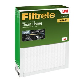 Filtrete Clean Living Dust Reduction AC Furnace Air Filter, MPR 600, 14 x 25 x 1-Inches, 6-Pack
