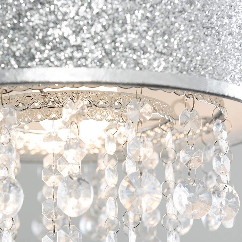 Modern Silver Glitter Cylinder Ceiling Pendant Light Shade with Clear