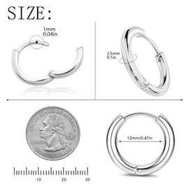 316 Stainless Steel Huggie Hoop Earrings, 10mm/12mm, Hypoallergenic (Silver, 10mm +12mm pair)