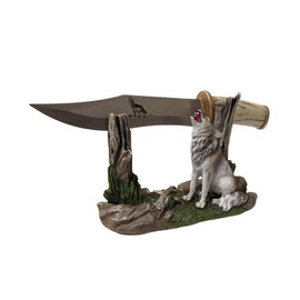 BestGiftEver Decorative Hunting Blade Knife with Wolf Display Stand - Hunting Cabin Home Decoration
