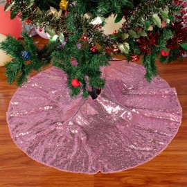 ShinyBeauty Sequin-Tree Skirt-48Inch Christmas Tree Shirts,Embroidered and Sequined Mesh Thanks Giving Holiday Decor (Fuchsia Pink)