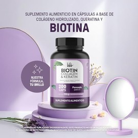 LIFE 360+ Collagen Biotin Keratin | 200 Cápsulas | Biotina, Queratina y Colageno Hidrolizado | Cuidado de Piel, Cabello y Uñas, Suplemento Alimenticio