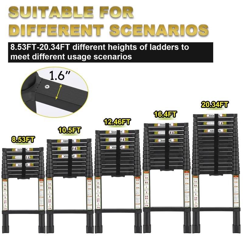 Telescopic Ladder, 8.5FT RIKADE Aluminum Telescoping Ladder with Non-Slip Feet,