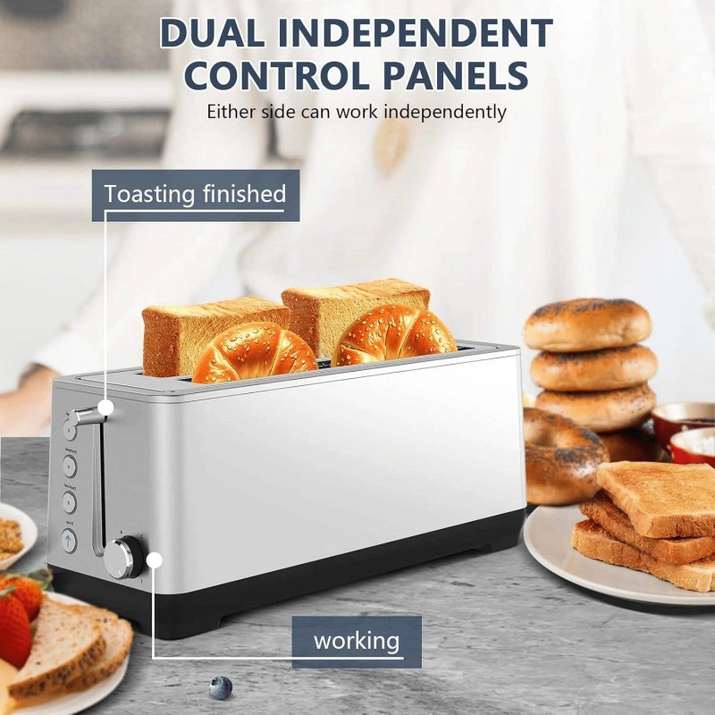 Ultra Wide Long Slot 4-Piece Red Dual Control Toaster 1.5