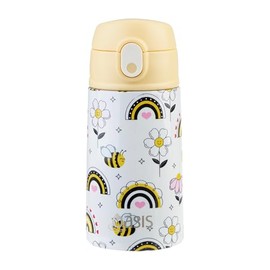 Oasis Stainless Steel Double Wall Insulated Kid's Drink Bottle with Sipper Straw 400 ml - Busy Bees