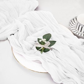Jevix White Cheesecloth Table Runner 10ft Ivory Table Runner Boho Gauze Fabric Table Runner for Baby Shower,Bridal Shower Decorations,Wedding Thanksgiving,Christmas Birthday Decor（1 Pack 35x120）