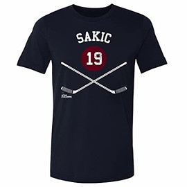 500 LEVEL Joe Sakic Shirt (Cotton, X-Large, True Navy) - Joe Sakic Colorado 19 Sticks WHT