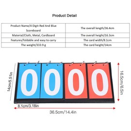 Portable Scoreboard,Portable Flip Sports Scoreboard Score Counter for Table Tennis Basketball(4 Digit Red Blue)