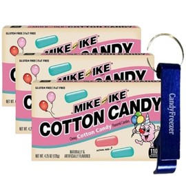Mike and Ike Cotton Candy Flavored Chewy Candy – Soft, Sweet & Fruity Gluten-Free Snack - 4.25oz Theater Box – Pack of 3 with Bottle Opener Keychain (Cotton Candy) Keychain