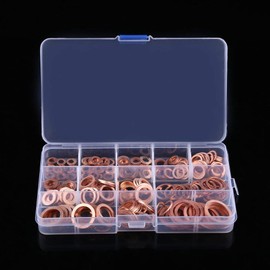 Washers, 280 Pieces 12 Sizes Copper Sealing Rings Copper Flat Washers Flat Sealing Ring Assortment Kit with Box (M5 M6 M8 M10 M12 M14 M16 M20)