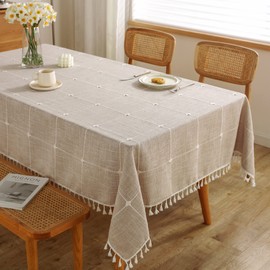 JIALE Tablecloths for Rectangle Tables,Cotton Linen Table cloth Waterproof Tablecloth Wrinkle Free Farmhouse Dining Table Cover,Soft Fabric Table Cloths with Tassels,Plaid,55" X 70",4-6 Seats