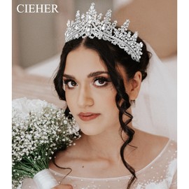 CIEHER Wedding Crown & Bride Veil Bachelorette Veil Bridal Tiara for Wedding Bachelorette Party Favors