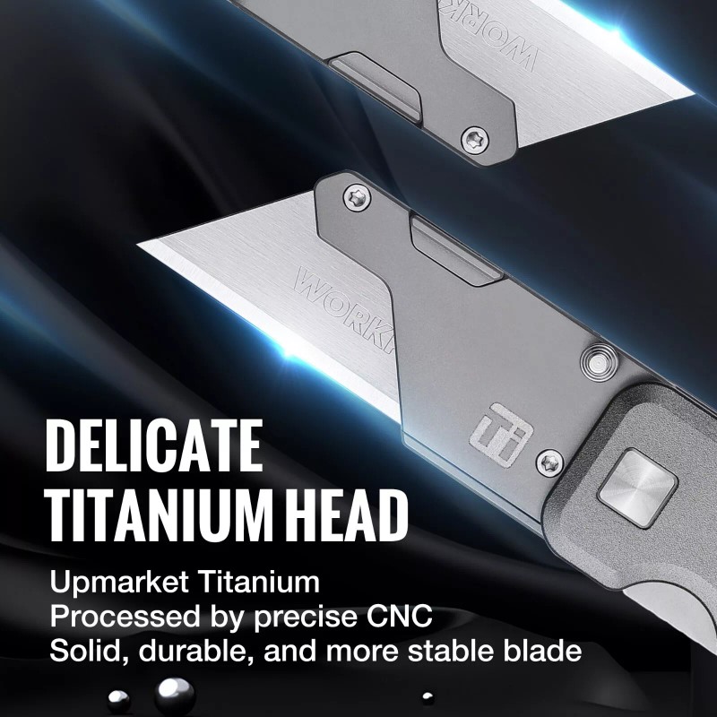 WORKPRO Premium Titanium Utility Knife, CNC Unibody Black/Gray w/10 Extra