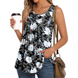 LONGYUAN Women's Tank Tops 2025 Summer Sleeveless T-Shirts Casual Tunics Loose Fitted Blouse White Lily XXX-Large