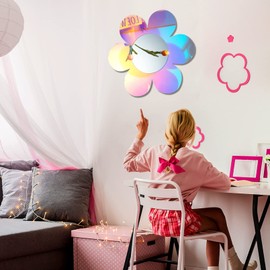 Irregular Wall Mirror Wavy Acrylic Rainbow Mirror Room Decor Aesthetic Mirror Amorphic Vanity Retro Mirror for Bedroom Living Room Bathroom Entryway Wall Decor (Flower Style,12.6 x 11.6 Inch)