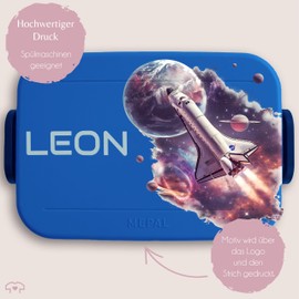Children's Bento Box Midi Lunch Box for Mepal Bento Box - Space Space Shuttle with Name Galaxy I Lunch Box - 900 ml - Blue - School Gift Nasa Astronaut Lunch Box
