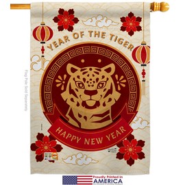 Happy Tiger Year House Flags Pack New Lunar Good Luck Prosperous Seasonal Arrival Blessing USA Applique Small Decorative Gift Yard Banner Made In 28 X 40