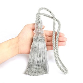 HedongHexi Curtain Tiebacks with Tassel, Outdoor Elegant Decorative Curtain Holdback,Modern Rope Window Curtain Ties Backs for Draperies with Hooks 2 Pack (2, Silver)
