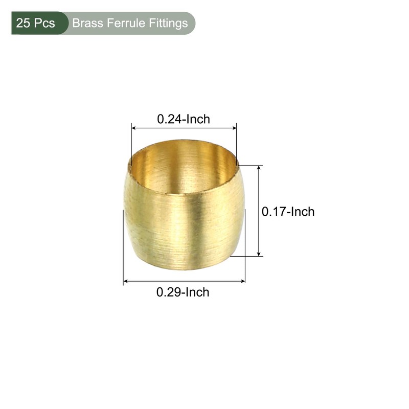 YOKIVE 25 Pcs Brass Ferrule Fittings, Compression Sleeves Ferrule Ring