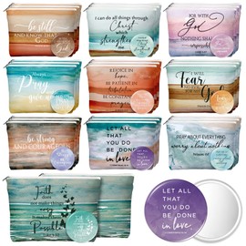 Reginary 30 Set Christian Gifts for Women include 30 Religious Canvas Makeup Bags 30 Bible Verse Compact Mirrors Church Inspirational Easter Basket Mothers Day Gifts(Bright Colors,Abstract Style)