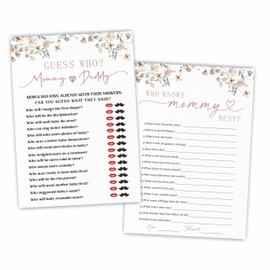 Boho Flowers Baby Shower Game Activities - Guess Who? Mommy Or Daddy & Who Knows Mommy Best? Theme game cards - 30 Floral Game Cards - Decorations & Supplies For Baby Shower Party（5x7 Inches）- C02
