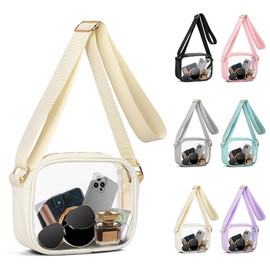 VKIOIP Stadium Approved Crossbody Clear Bag,Small See Through Purse Handbag with Adjustable Shoulder Strap for Sports Events,Festival,Travel(Beige), Beige-1, Medium, Crossbody Clear Bag