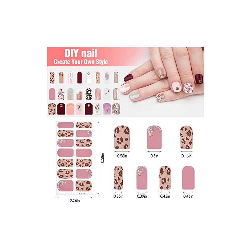 Calcomanías uñas esmalte pegatina, 8 Hojas envoltura completa 3D calcomanías