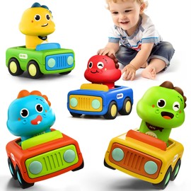 iPlay, iLearn Press to Go Car Toys for Toddlers 1-3, Baby Animal Race Cars, Infant Play Vehicle Set, Boy Push Go Friction Dino Cars for 6-9-12-18 Month, 1st Birthday Gift Stuffer for 1-2 Years Old Kid
