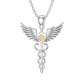 LWXIE Diamond Caduceus Necklace for Nurse Doctor 925 Sterling Silver Nurse Necklace with Lab Grown Diamond Nurse Jewelry Graduation Gifts for Nurse Doctor Medical Students